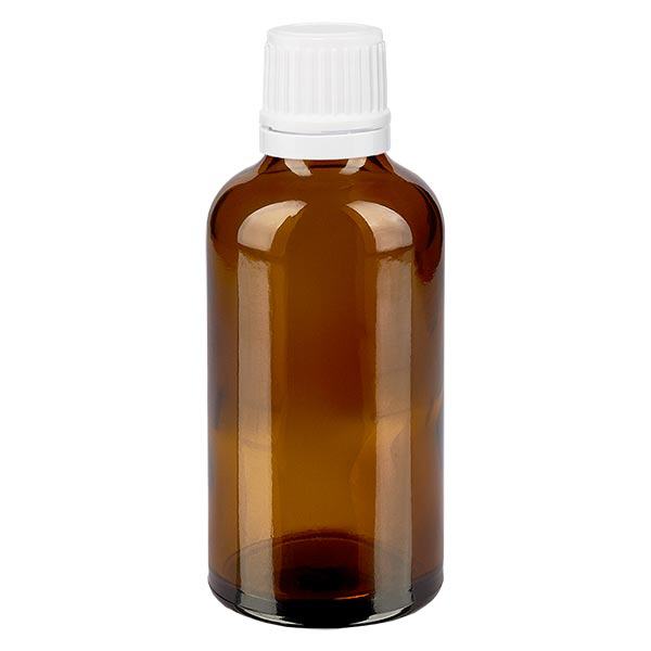 Botella de farmacia marrón 50ml tapón cuentagotas 1.2mm cierre inviolable blanco
