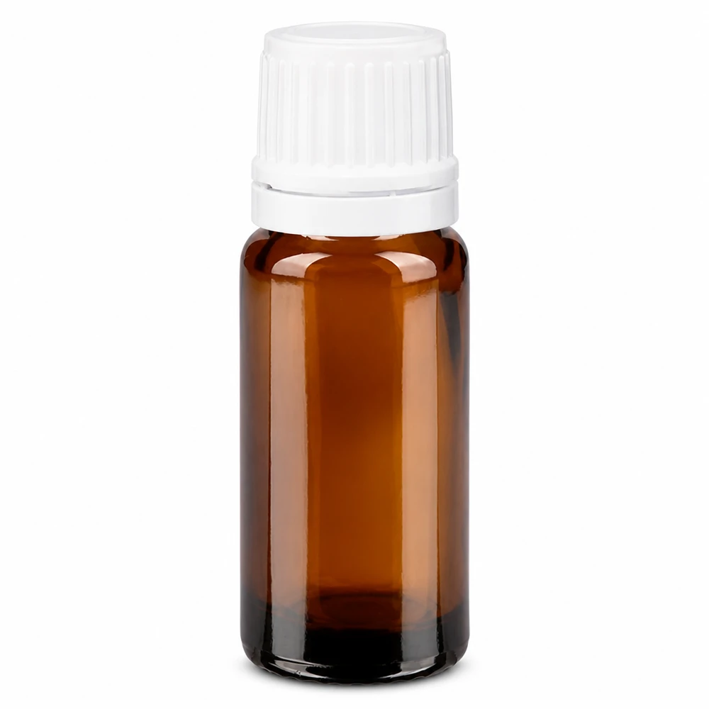 Botella de farmacia marrón 10ml tapón cuentagotas 1.2mm blanco inviolable Frasco de farmacia de cristal marrón de 10 ml con tapón cuentagotas blanco (OV) y abertura de 0,7 mm