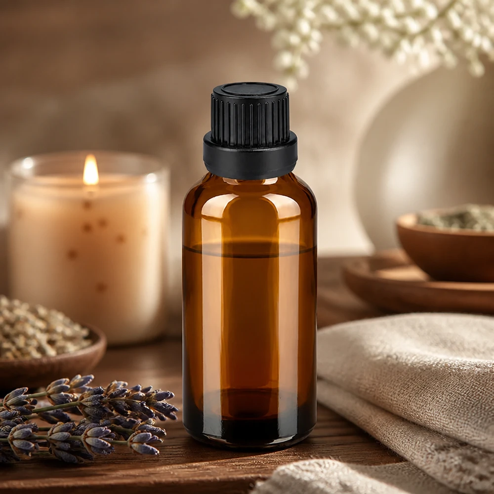 Botella 30ml tapón rosca 11mm cierre inviolable negroII BrownLine UT18/30 Frasco compacto de vidrio ámbar de 30 ml ideal para aromaterapia y productos naturales para el cuidado de la piel