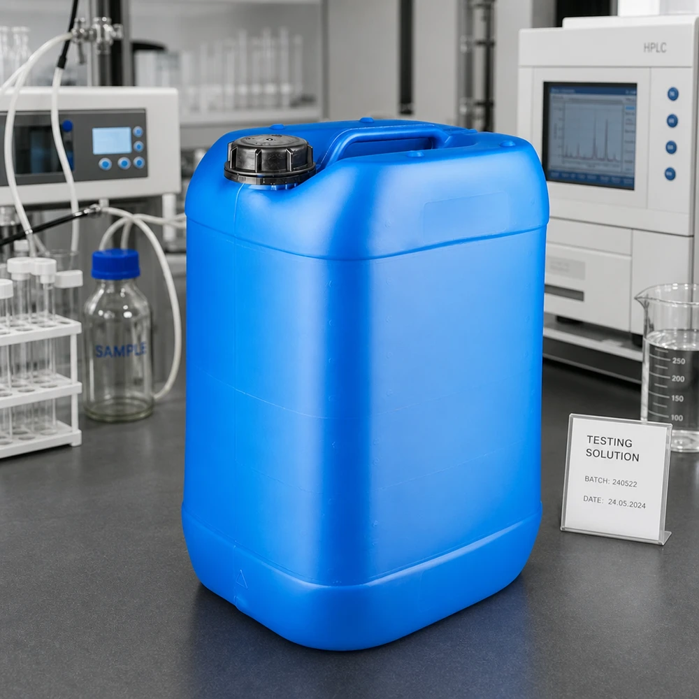 Bidón resistente de HDPE de 25 litros, de color azul, con cierre OV a prueba de niños, para uso en entornos de laboratorio