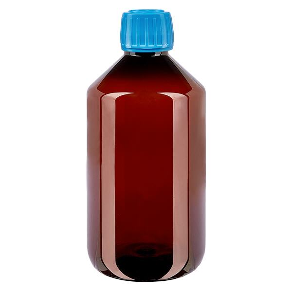 Botella PET 500ml con tapón azul a prueba de manipulaciones Botella PET 500ml con tapón azul a prueba de manipulaciones