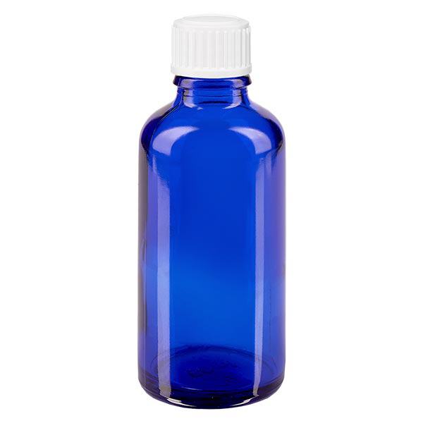 Botella de farmacia azul 50ml tapón cuentagotas blanco 0.8mm estándar