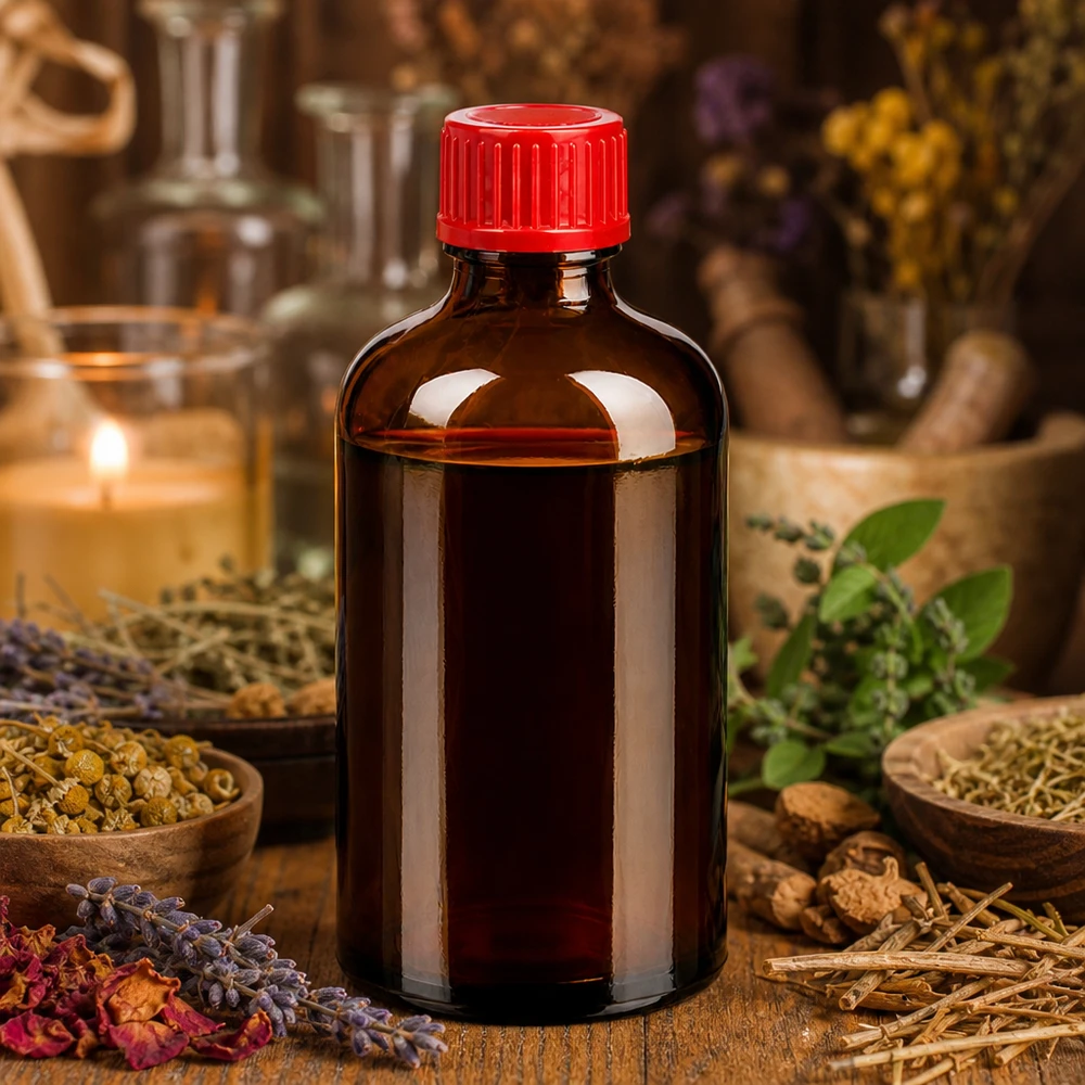 Botella 100ml 11mm tapón rosca rojo estándar BrownLine UT18/100 Frasco de laboratorio de 100 ml de vidrio ámbar con rosca de 11 mm para extractos de hierbas y tinturas