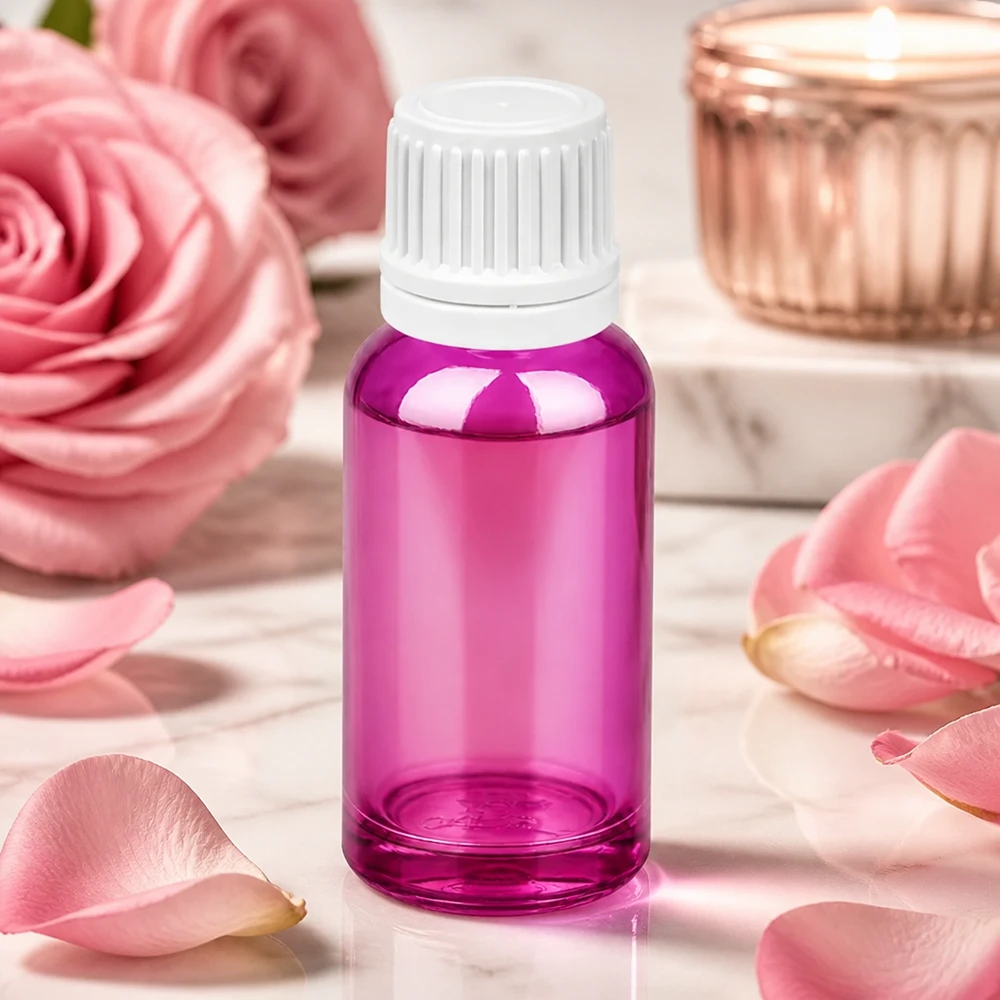 Frasco cuentagotas PurpleLine de 20 ml con abertura dosificadora precisa de 0,7 mm para cosmética y aromaterapia