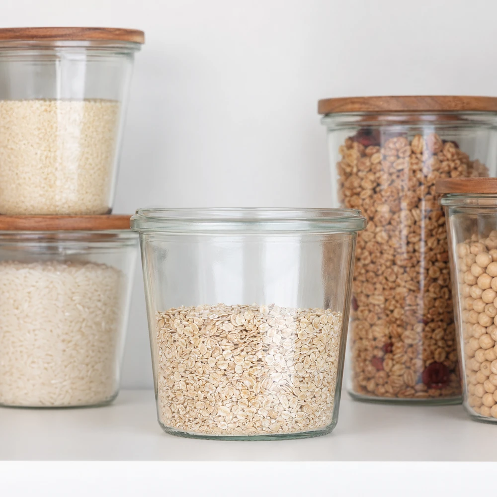 Frasco de cristal de 35 ml WECK RR40 WECK Sturzglas 35ml RR40 mit Holzdeckel zur stilvollen Aufbewahrung von Gewürzen und kleinen Lebensmitteln in der Küche