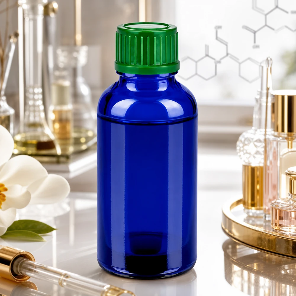 Frasco de vidrio de 30 ml de alta calidad con protección UV de vidrio azul para sustancias sensibles a la luz