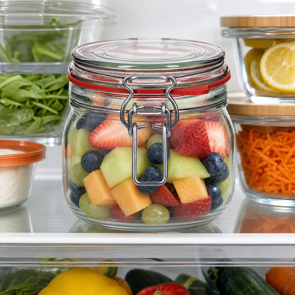 Tarro grande de 634 ml con tapa abatible perfecto para macedonia y fruta fresca