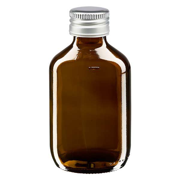 Frasco para medicamentos de 200 ml marrón, con tapón de aluminio plateado ApoGlas Frasco para medicamentos de 200 ml marrón, con tapón de aluminio plateado ApoGlas