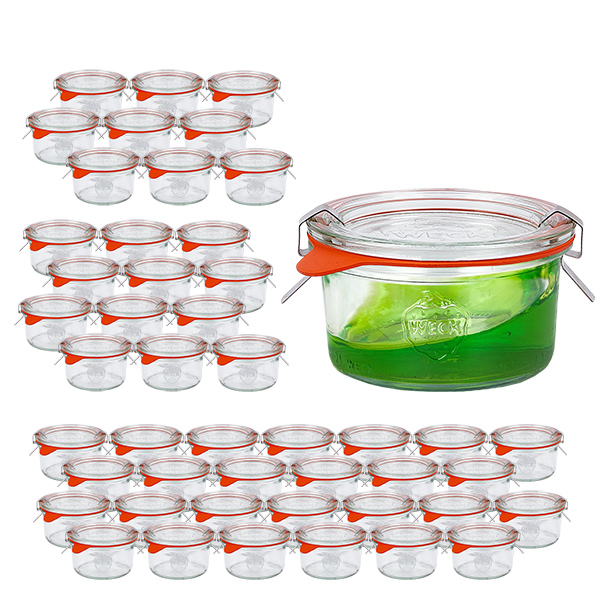 Juego de 48 tarros Weck vasos de 165ml con 48 tapas de cristal Juego de 48 tarros Weck vasos de 165ml con 48 tapas de cristal