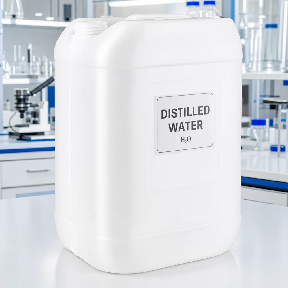 Agua destilada en bidón de 25 litros, recipiente blanco de HDPE para laboratorio e industria