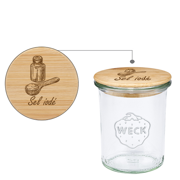Couvercle en bois "Sel iodé" avec WECK verre plongeant 160ml