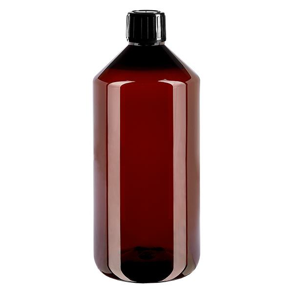 Botella de PET de 1000 ml con tapón inviolable negro Botella de PET de 1000 ml con tapón inviolable negro