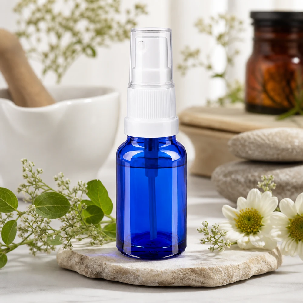 Frasco pulverizador 10ml blanco/tapa estándar transparente BlueLine UT18/10 Pulverizador cosmético de 10 ml con pulverizador blanco ideal para cosmética natural DIY y spray facial