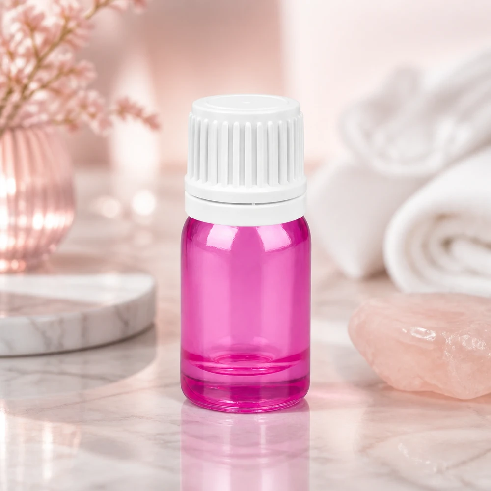 Botella 5ml tapón rosca 11mm blanco Originalidad tapón rosca PurpleLine UT18/5 Elegante frasco de cristal de 5 ml en violeta brillante con tapón blanco para productos de cuidado de la piel