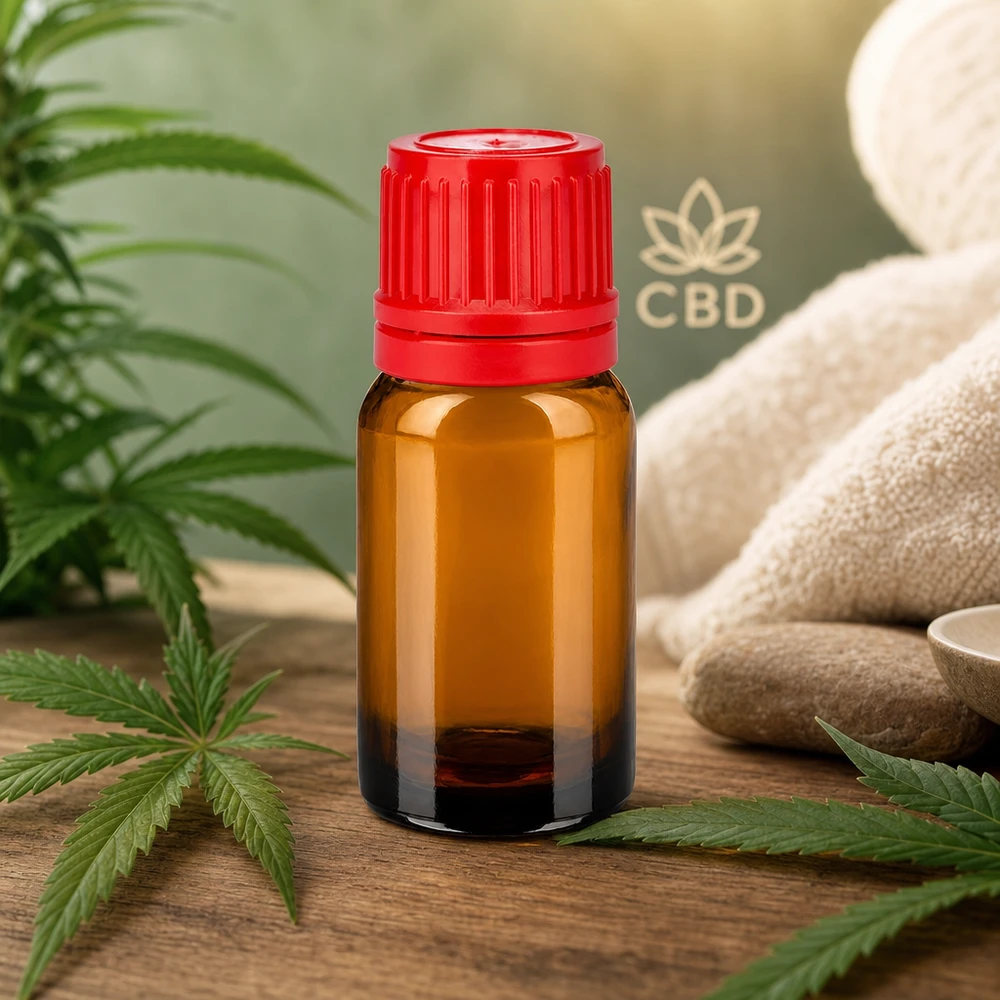 Botella 10ml tapón rosca 11mm rojo BrownLine UT18/10 Frasco de cristal BrownLine de 10 ml de alta calidad con protección UV y tapón rojo para aceites de CBD