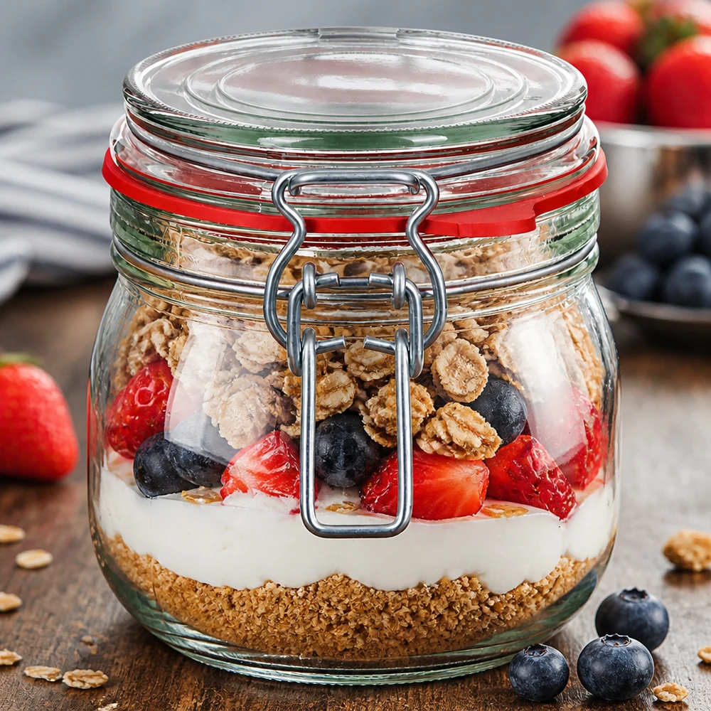 Tarro de conservas de 634 ml con tapa abatible perfecto para avena de la noche a la mañana y creaciones de muesli