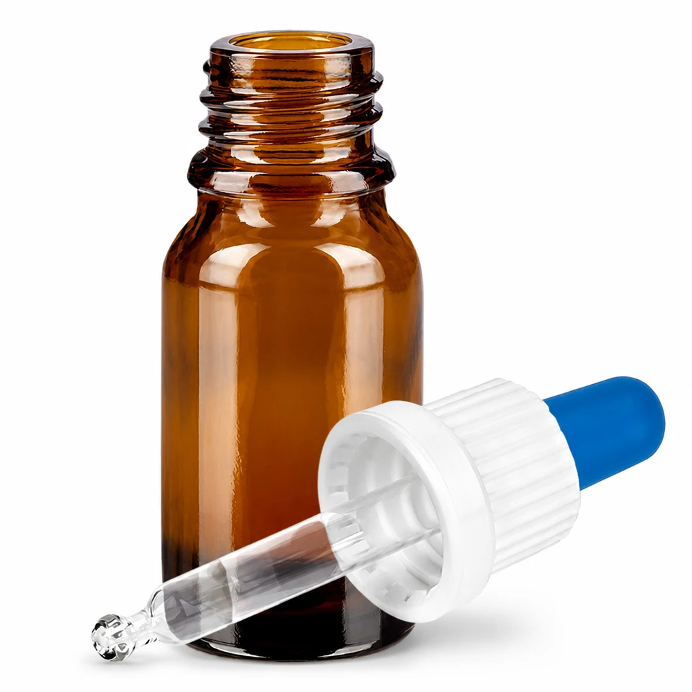 Frasco pipeta de vidrio ámbar de 10 ml con tapón cuentagotas para cosméticos y aceites esenciales