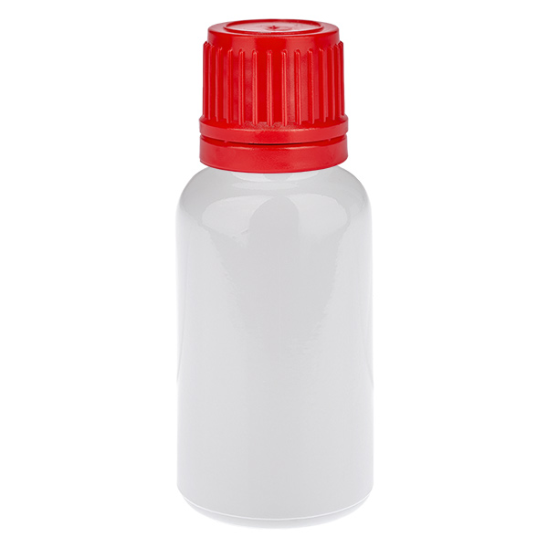 Frasco de 20 ml con tapón de rosca de 11 mm rojo, tapón de seguridad WhiteLine UT18/20 Frasco de 20 ml con tapón de rosca de 11 mm rojo, tapón de seguridad WhiteLine UT18/20