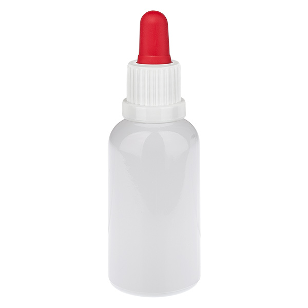 Frasco con pipeta de 30 ml, blanco/rojo, tapón de seguridad WhiteLine UT18/30 Frasco con pipeta de 30 ml, blanco/rojo, tapón de seguridad WhiteLine UT18/30
