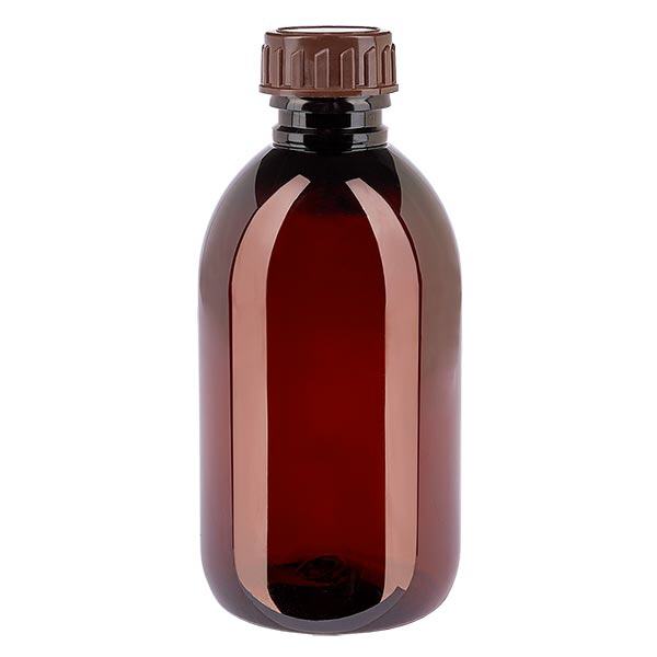 Botella PET 250ml con tapón marrón estándar Botella PET 250ml con tapón marrón estándar