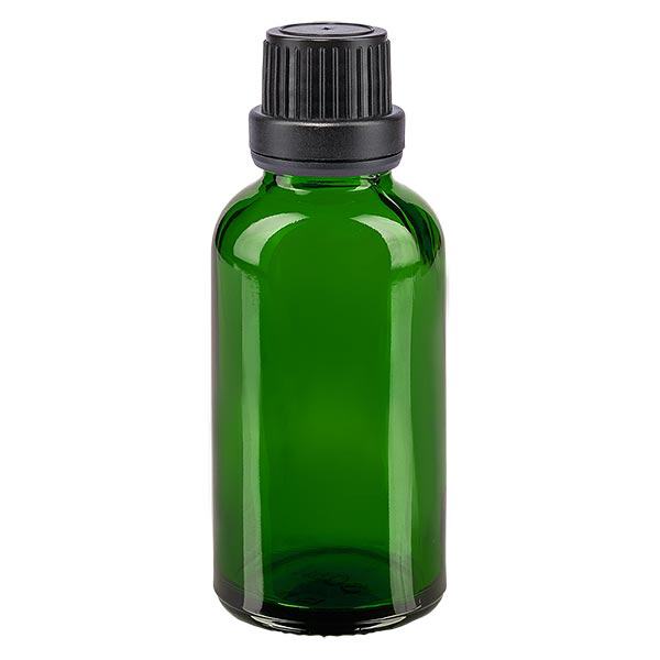 Botella de farmacia verde 30ml tapón rosca negro cierre inviolable Botella de farmacia verde 30ml tapón rosca negro cierre inviolable