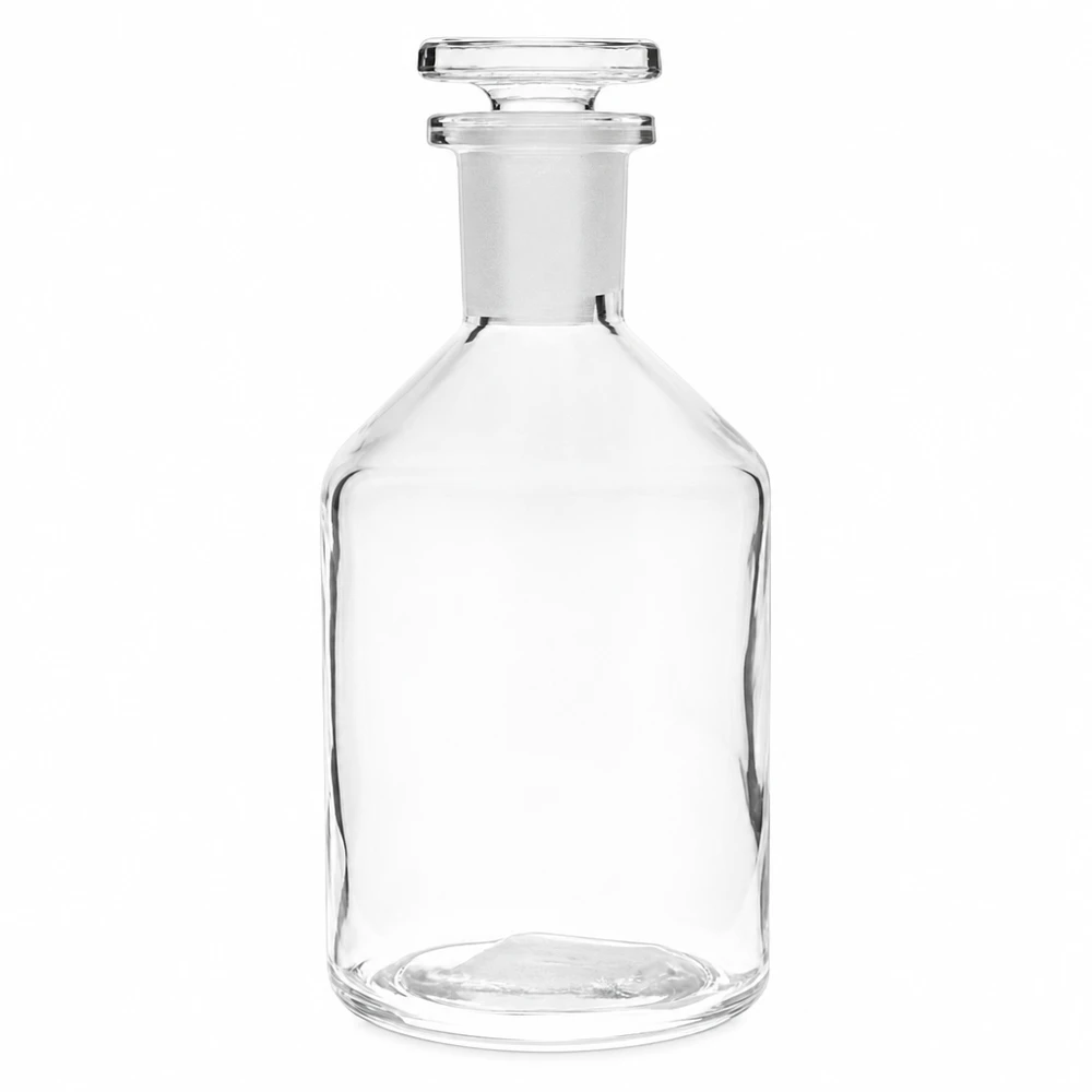 Botella bureta 50ml de vidrio transparente de cuello estrecho Botella transparente de cuello estrecho y pecho abombado de 50 ml con tapón de cristal tallado