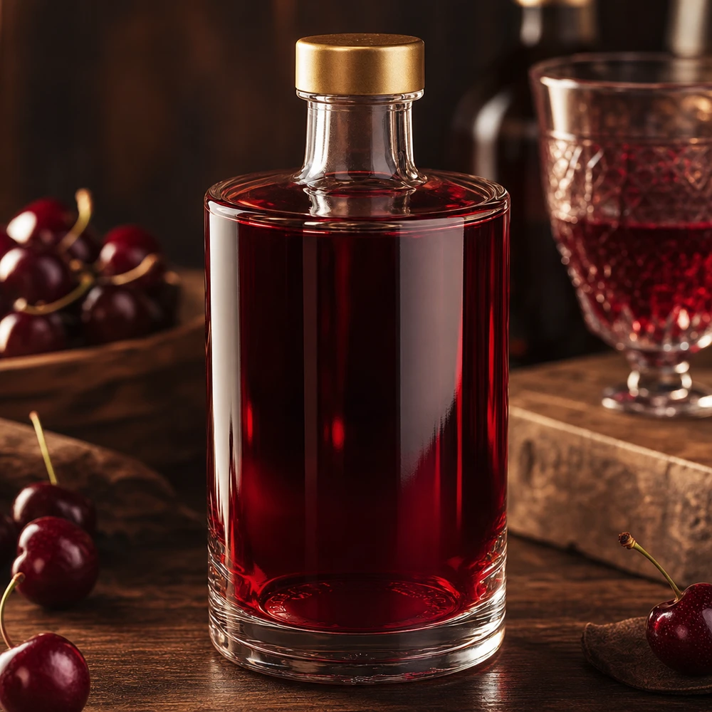 375ml botella de vidrio Sam lleno de licor de cereza de oro UNiTWIST tapón de rosca cerezas licor espíritus ambiente