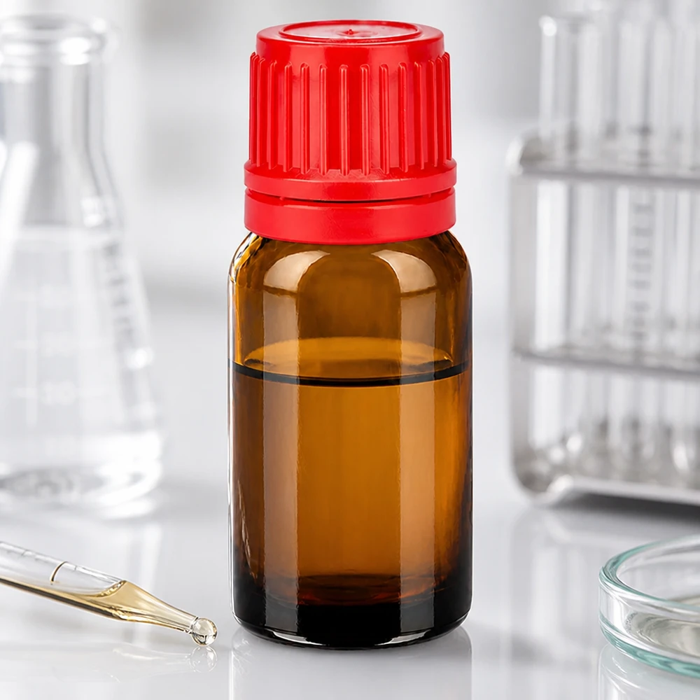 Botella 10ml tapón rosca 11mm rojo BrownLine UT18/10 Frasco de laboratorio marrón de 10 ml con cierre rojo de seguridad para aplicaciones farmacéuticas