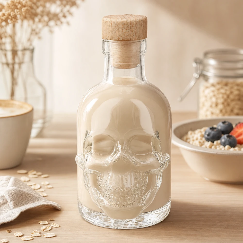 Botella de vidrio de 200 ml «Jack» con tapón de corcho con asa de madera UNiTWIST® Botella de vidrio de 200 ml «Jack» con tapón de corcho con asa de madera UNiTWIST®