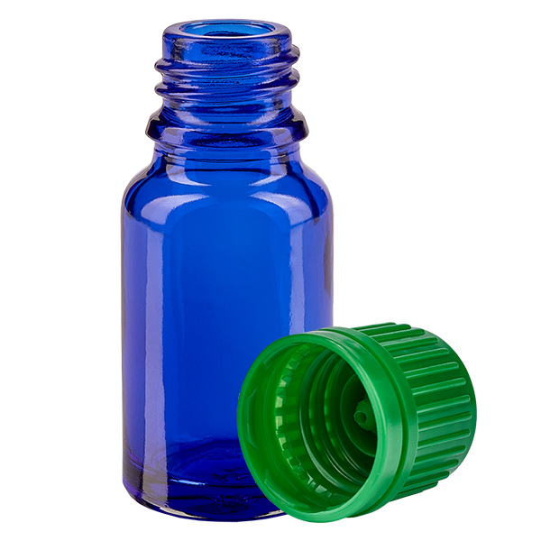 Frasco de 10 ml con tapón de rosca de 11 mm y precinto de seguridad verde BlueLine UT18/10