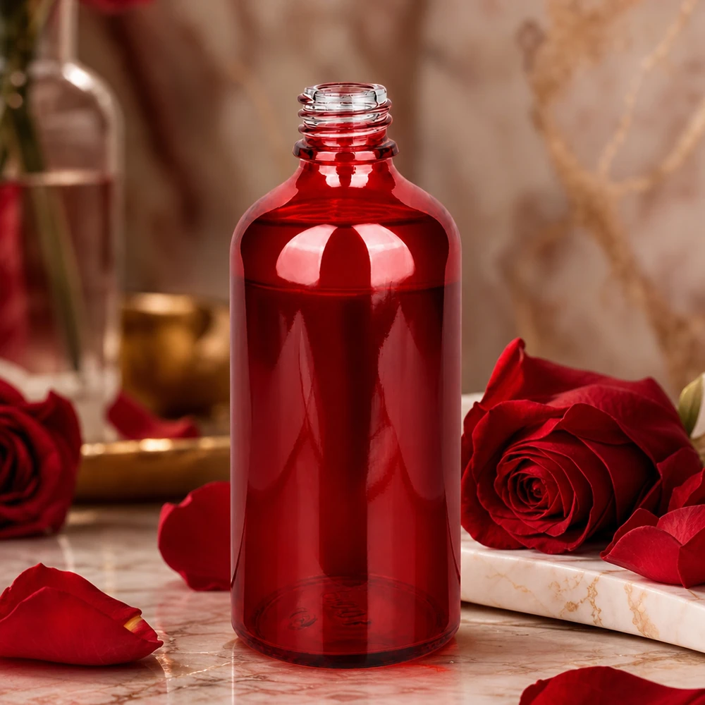 Botella de farmacia de 100ml RedLine UT18/100 UNiTWIST Frasco de farmacia RedLine de 100 ml en elegante color rojo para aplicaciones cosméticas y productos naturales