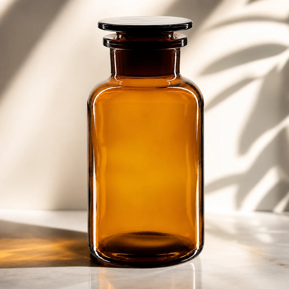 Botella opaca de 500 ml, de color marrón, con cuello ancho y tapón de cristal hermético