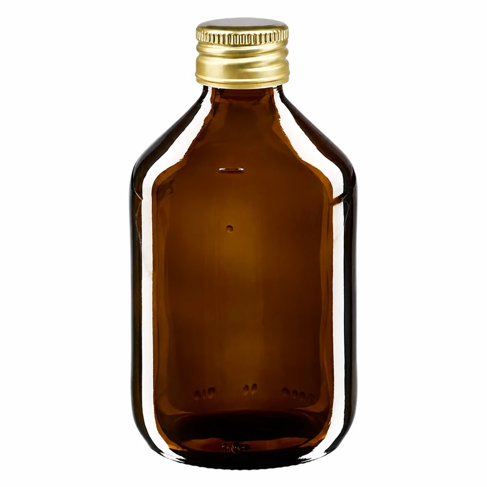 Frasco de 300 ml marrón con tapón de aluminio dorado para medicamentos y tinturas
