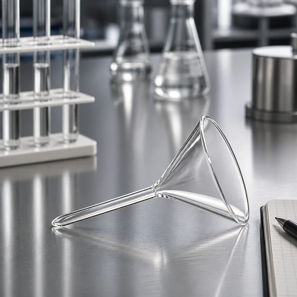 Embudo Ø 55mm borosilicato ángulo 60 corto Embudo de laboratorio de asa corta de vidrio borosilicato de 55 mm de diámetro para una decantación precisa
