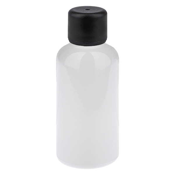 Frasco de 50 ml con tapón de rosca de 6 mm negro, estándar WhiteLine UT18/50 Frasco de 50 ml con tapón de rosca de 6 mm negro, estándar WhiteLine UT18/50