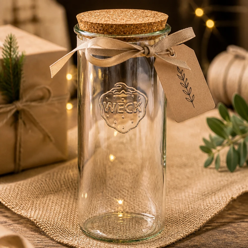 WECK vasos 1500ml RR100 vacío con corcho caja de regalo marrón etiqueta de la cinta decoración de Navidad