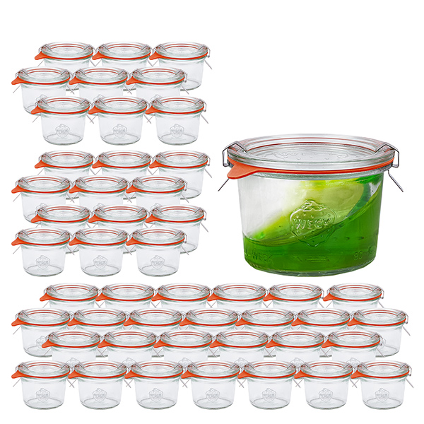 Juego de 48 vasos de 80 ml de Weck con 48 tapas de cristal Juego de 48 vasos de 80 ml de Weck con 48 tapas de cristal