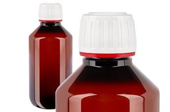 Frascos médicos de PET marrón con tapón blanco/rojo