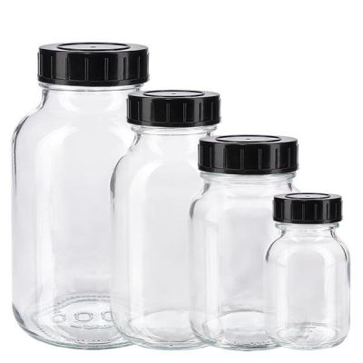 Vasos de farmacia transparentes con cuello ancho