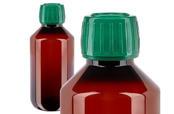 Frascos médicos de PET marrón con tapón verde